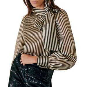 Sézane‎ Elyes Blouse Metallic Stripe Jacquard Size 40